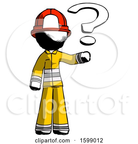 Ink Firefighter Fireman Man Holding Question Mark to Right by Leo Blanchette