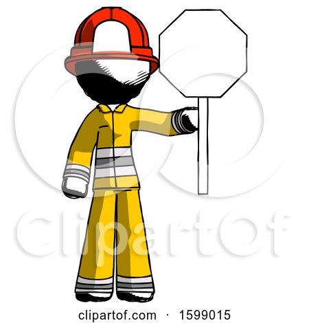 Ink Firefighter Fireman Man Holding Stop Sign by Leo Blanchette