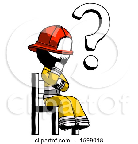Ink Firefighter Fireman Man Question Mark Concept, Sitting on Chair Thinking by Leo Blanchette
