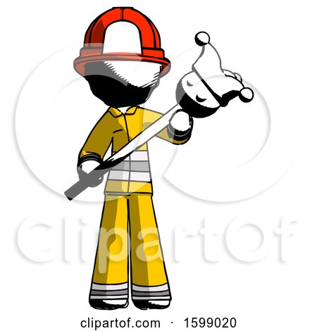 Ink Firefighter Fireman Man Holding Jester Diagonally by Leo Blanchette