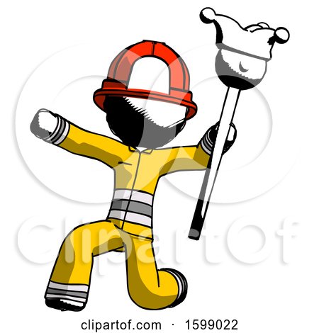 Ink Firefighter Fireman Man Holding Jester Staff Posing Charismatically by Leo Blanchette