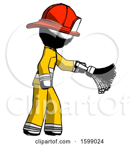 Ink Firefighter Fireman Man Dusting with Feather Duster Downwards by Leo Blanchette