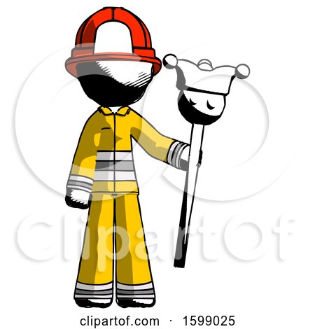 Ink Firefighter Fireman Man Holding Jester Staff by Leo Blanchette