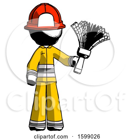 Ink Firefighter Fireman Man Holding Feather Duster Facing Forward by Leo Blanchette