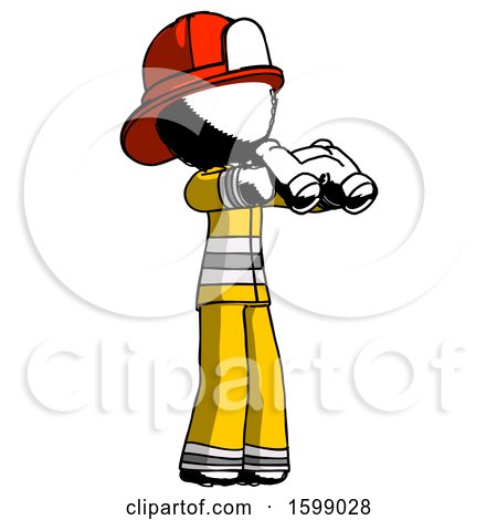 Ink Firefighter Fireman Man Holding Binoculars Ready to Look Right by Leo Blanchette