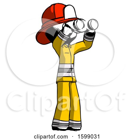 Ink Firefighter Fireman Man Looking Through Binoculars to the Right by Leo Blanchette