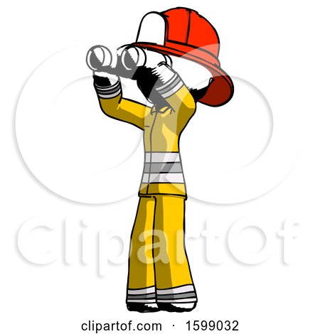 Ink Firefighter Fireman Man Looking Through Binoculars to the Left by Leo Blanchette