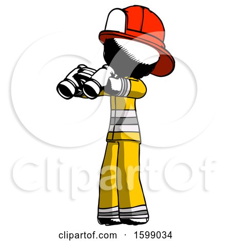 Ink Firefighter Fireman Man Holding Binoculars Ready to Look Left by Leo Blanchette