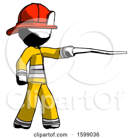 Ink Firefighter Fireman Man Pointing with Hiking Stick by Leo Blanchette