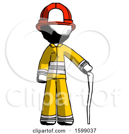 Ink Firefighter Fireman Man Standing with Hiking Stick by Leo Blanchette