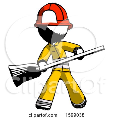 Ink Firefighter Fireman Man Broom Fighter Defense Pose by Leo Blanchette
