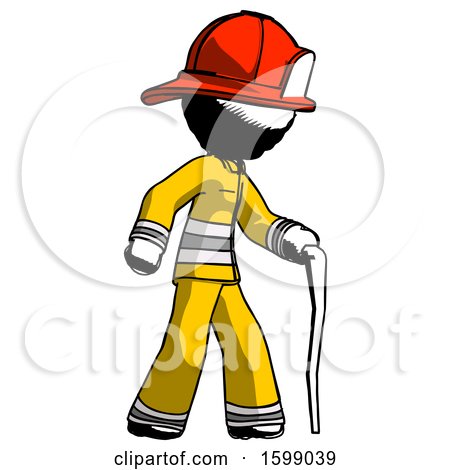 Ink Firefighter Fireman Man Walking with Hiking Stick by Leo Blanchette