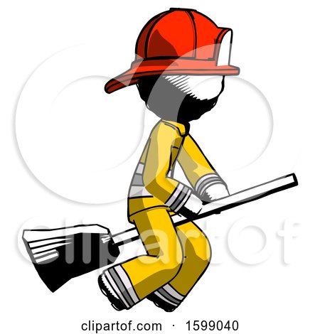 Ink Firefighter Fireman Man Flying on Broom by Leo Blanchette