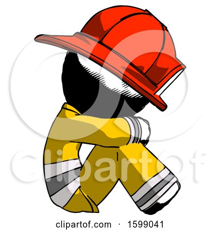 Ink Firefighter Fireman Man Sitting with Head down Facing Sideways Right by Leo Blanchette