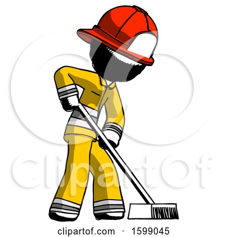 Ink Firefighter Fireman Man Cleaning Services Janitor Sweeping Side View by Leo Blanchette