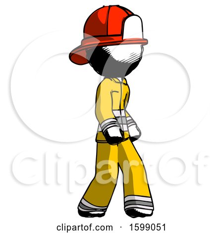 Ink Firefighter Fireman Man Walking Turned Right Front View by Leo Blanchette
