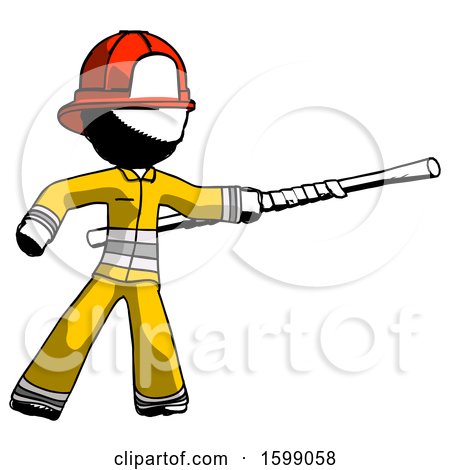 Ink Firefighter Fireman Man Bo Staff Pointing Right Kung Fu Pose by Leo Blanchette