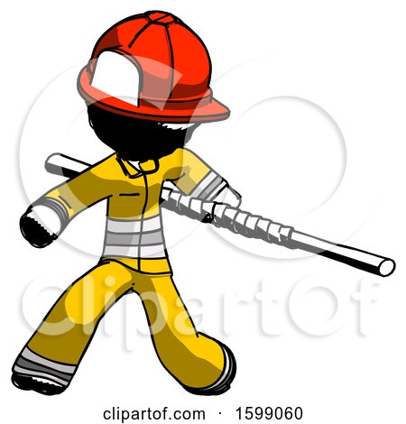 Ink Firefighter Fireman Man Bo Staff Action Hero Kung Fu Pose by Leo Blanchette