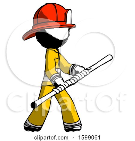 Ink Firefighter Fireman Man Holding Bo Staff in Sideways Defense Pose by Leo Blanchette