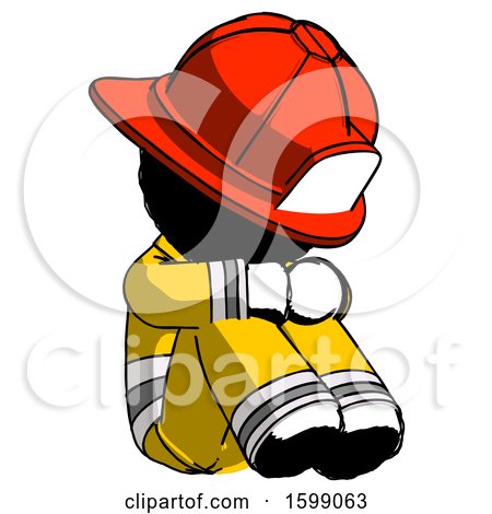 Ink Firefighter Fireman Man Sitting with Head down Facing Angle Right by Leo Blanchette