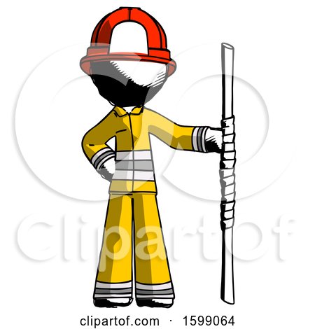 Ink Firefighter Fireman Man Holding Staff or Bo Staff by Leo Blanchette
