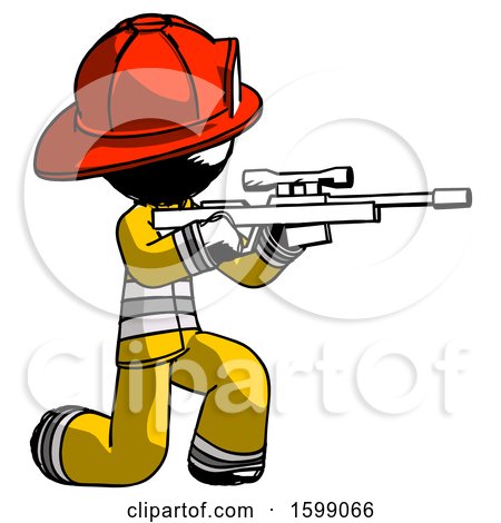 Ink Firefighter Fireman Man Kneeling Shooting Sniper Rifle by Leo Blanchette