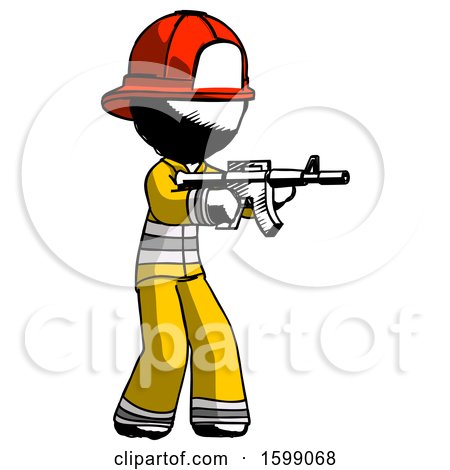 Ink Firefighter Fireman Man Shooting Automatic Assault Weapon by Leo Blanchette