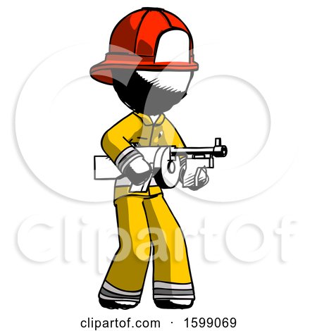 Ink Firefighter Fireman Man Tommy Gun Gangster Shooting Pose by Leo Blanchette