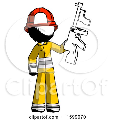 Ink Firefighter Fireman Man Holding Tommygun by Leo Blanchette