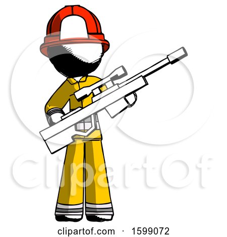 Ink Firefighter Fireman Man Holding Sniper Rifle Gun by Leo Blanchette