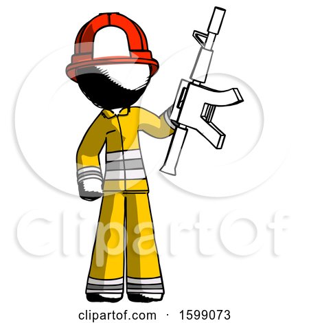Ink Firefighter Fireman Man Holding Automatic Gun by Leo Blanchette