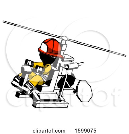 Ink Firefighter Fireman Man Flying in Gyrocopter Front Side Angle Top View by Leo Blanchette