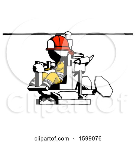 Ink Firefighter Fireman Man Flying in Gyrocopter Front Side Angle View by Leo Blanchette