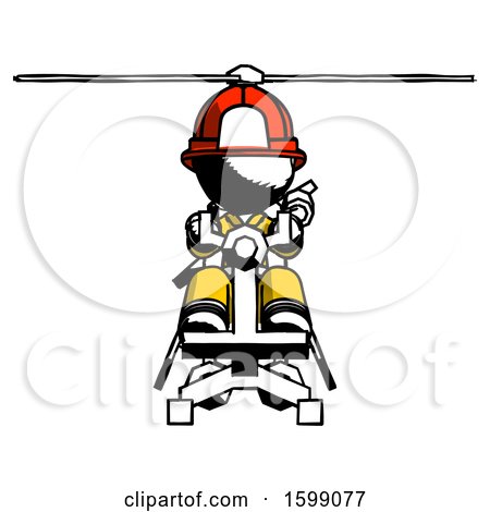 Ink Firefighter Fireman Man Flying in Gyrocopter Front View by Leo Blanchette