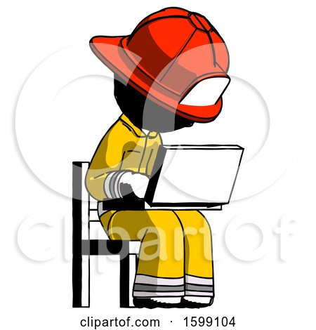 Ink Firefighter Fireman Man Using Laptop Computer While Sitting in Chair Angled Right by Leo Blanchette