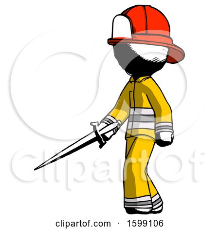 Ink Firefighter Fireman Man with Sword Walking Confidently by Leo Blanchette