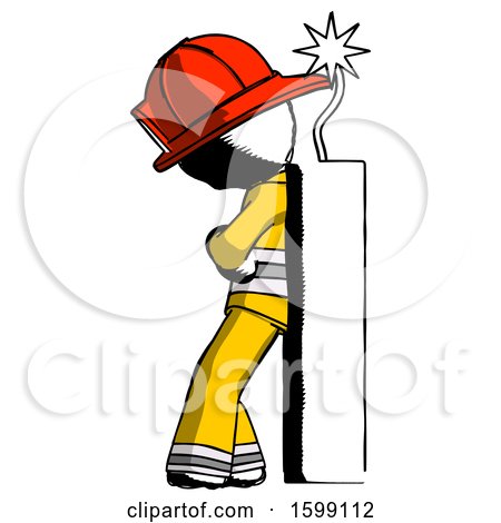 Ink Firefighter Fireman Man Leaning Against Dynimate, Large Stick Ready to Blow by Leo Blanchette