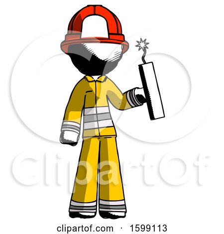 Ink Firefighter Fireman Man Holding Dynamite with Fuse Lit by Leo Blanchette