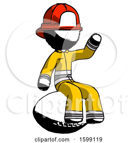 Ink Firefighter Fireman Man Sitting on Giant Football by Leo Blanchette