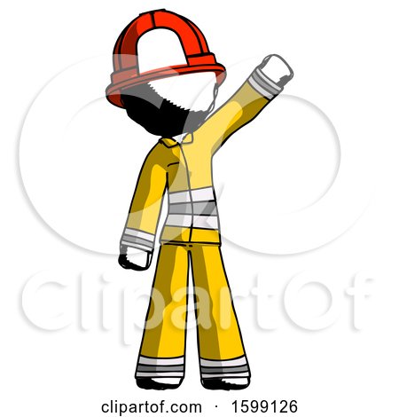 Ink Firefighter Fireman Man Waving Emphatically with Left Arm by Leo Blanchette