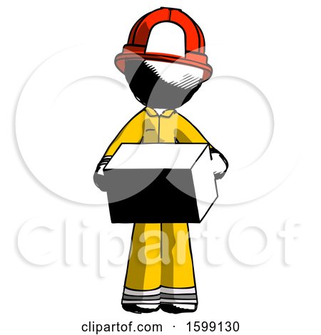 Ink Firefighter Fireman Man Holding Box Sent or Arriving in Mail by Leo Blanchette