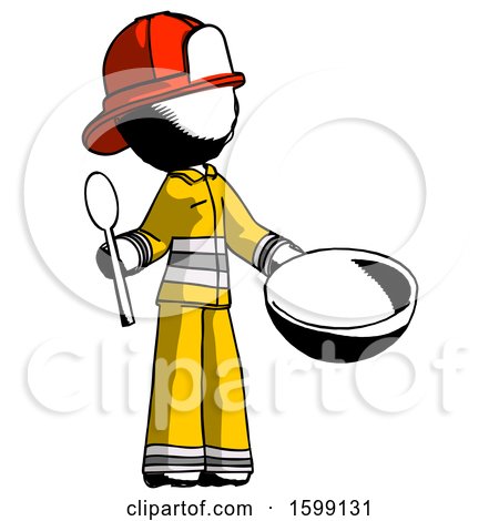 Ink Firefighter Fireman Man with Empty Bowl and Spoon Ready to Make Something by Leo Blanchette