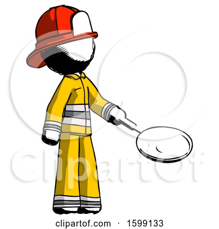 Ink Firefighter Fireman Man Frying Egg in Pan or Wok Facing Right by Leo Blanchette