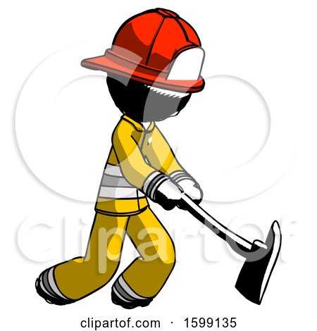 Ink Firefighter Fireman Man Striking with a Red Firefighter's Ax by Leo Blanchette