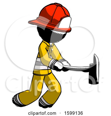 Ink Firefighter Fireman Man with Ax Hitting, Striking, or Chopping by Leo Blanchette