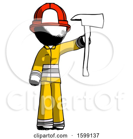Ink Firefighter Fireman Man Holding up Red Firefighter's Ax by Leo Blanchette