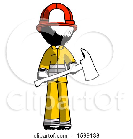Ink Firefighter Fireman Man Holding Red Fire Fighter's Ax by Leo Blanchette