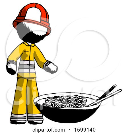 Ink Firefighter Fireman Man and Noodle Bowl, Giant Soup Restaraunt Concept by Leo Blanchette