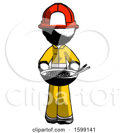 Ink Firefighter Fireman Man Serving or Presenting Noodles by Leo Blanchette