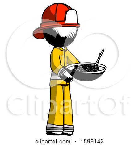 Ink Firefighter Fireman Man Holding Noodles Offering to Viewer by Leo Blanchette